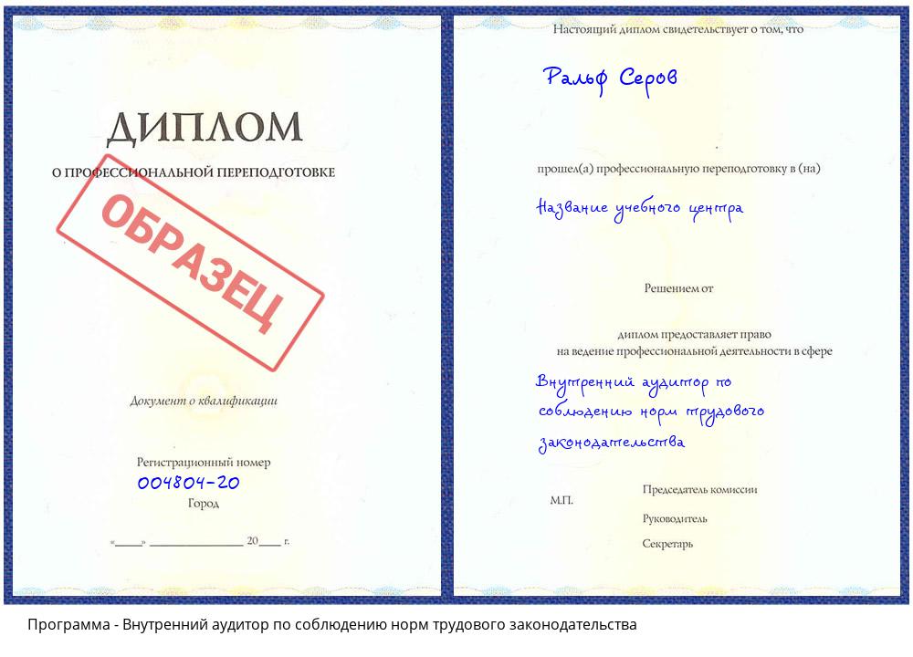 Внутренний аудитор по соблюдению норм трудового законодательства Нефтеюганск