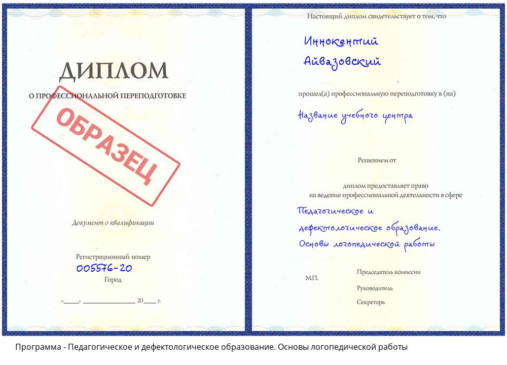 Педагогическое и дефектологическое образование. Основы логопедической работы Нефтеюганск