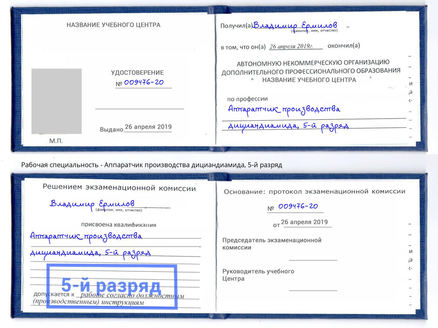 корочка 5-й разряд Аппаратчик производства дициандиамида Нефтеюганск