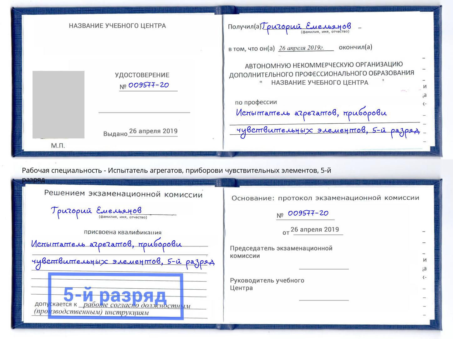 корочка 5-й разряд Испытатель агрегатов, приборови чувствительных элементов Нефтеюганск
