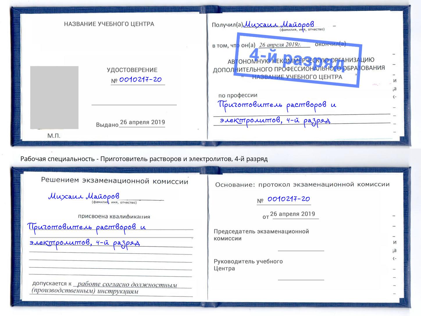 корочка 4-й разряд Приготовитель растворов и электролитов Нефтеюганск