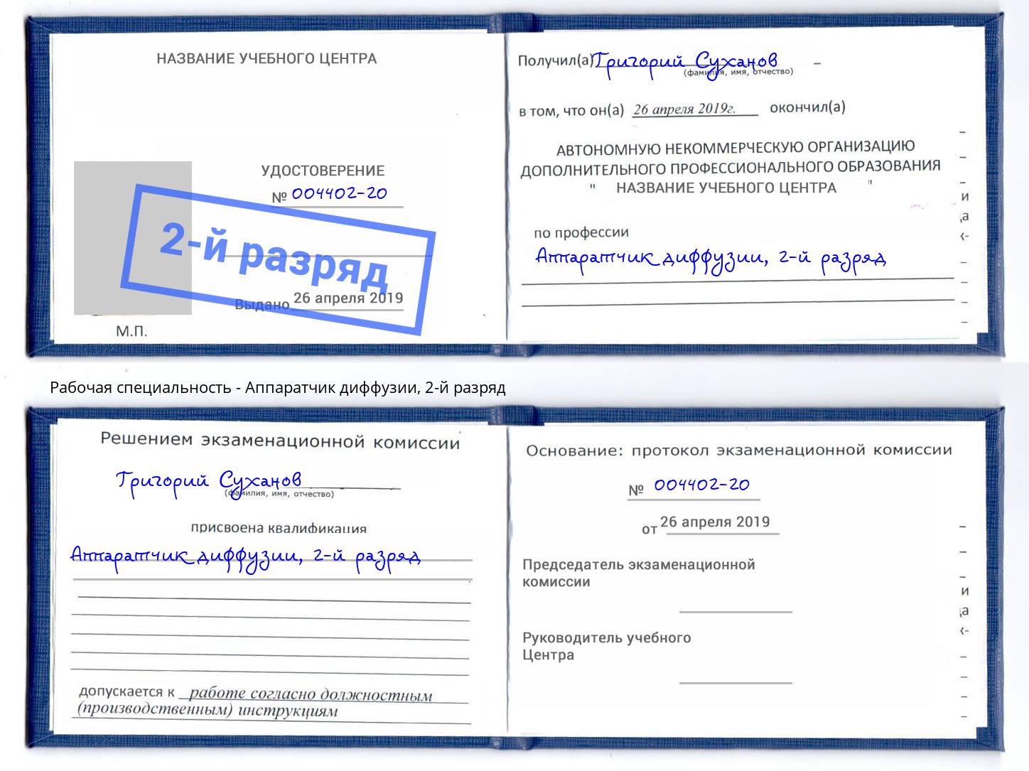 корочка 2-й разряд Аппаратчик диффузии Нефтеюганск