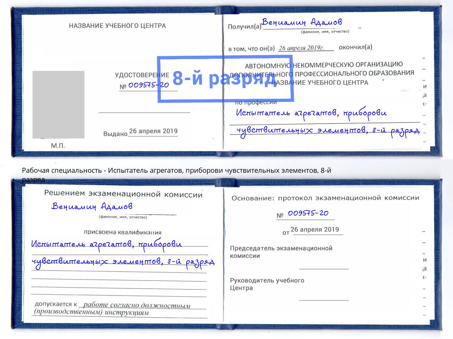 корочка 8-й разряд Испытатель агрегатов, приборови чувствительных элементов Нефтеюганск